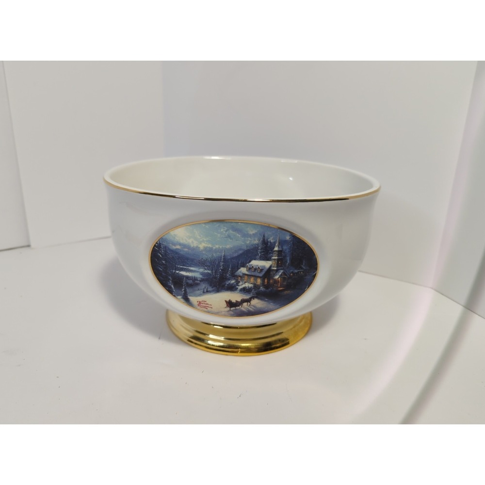 Thomas Kinkade Sunday Evening Sleigh Ride Bowl - Christmas Porcelain Teleflora
